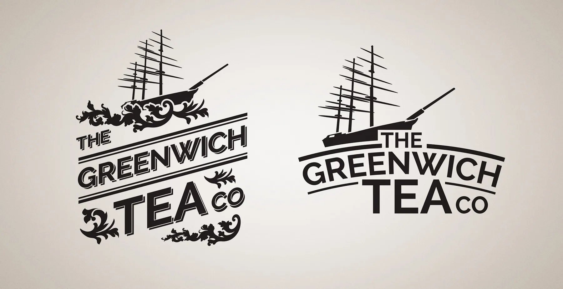 Greenwich Tea Co logo concepts featuring the Cutty Sark