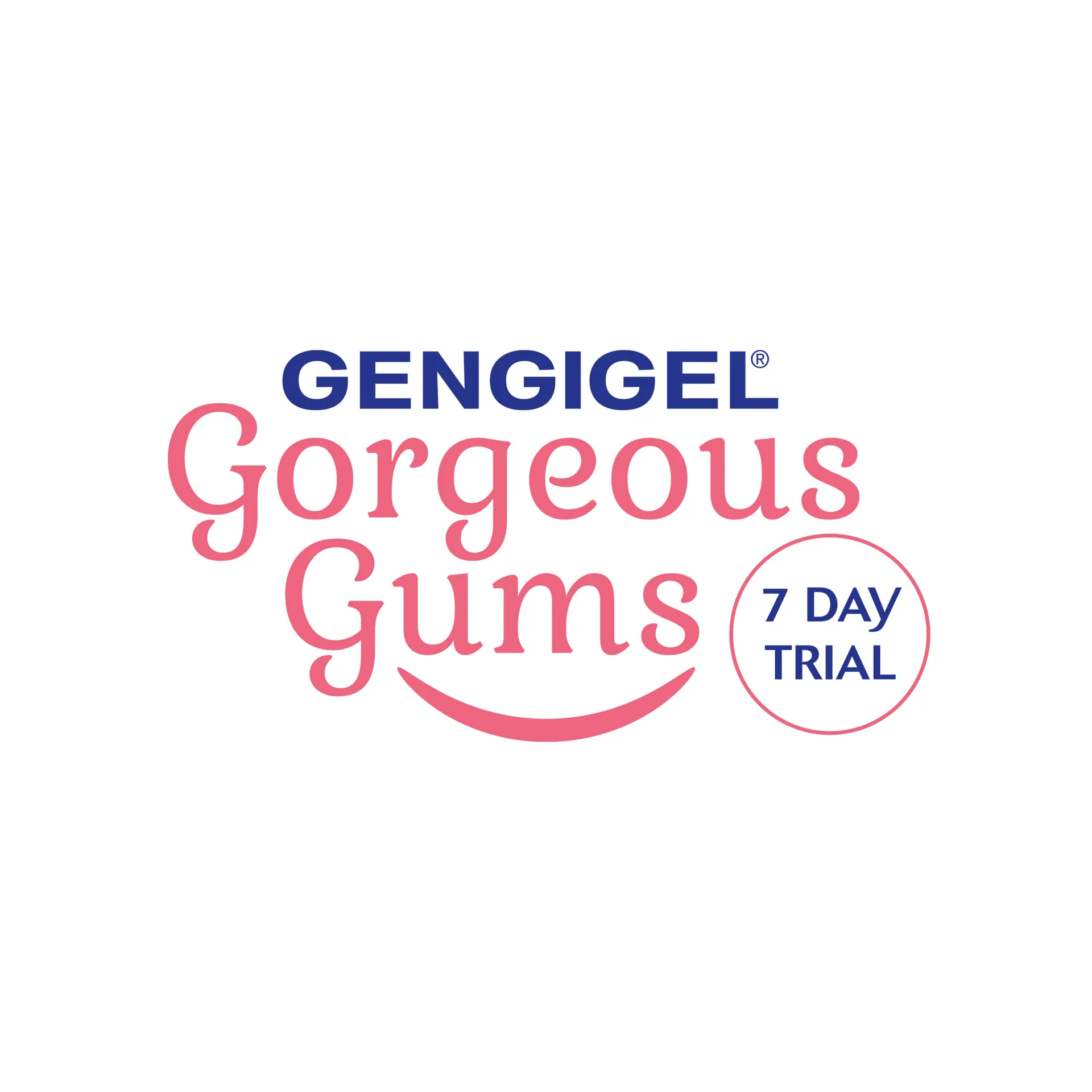 Gorgeous Gums logo concept in pink script with a 7 Day Trial badge