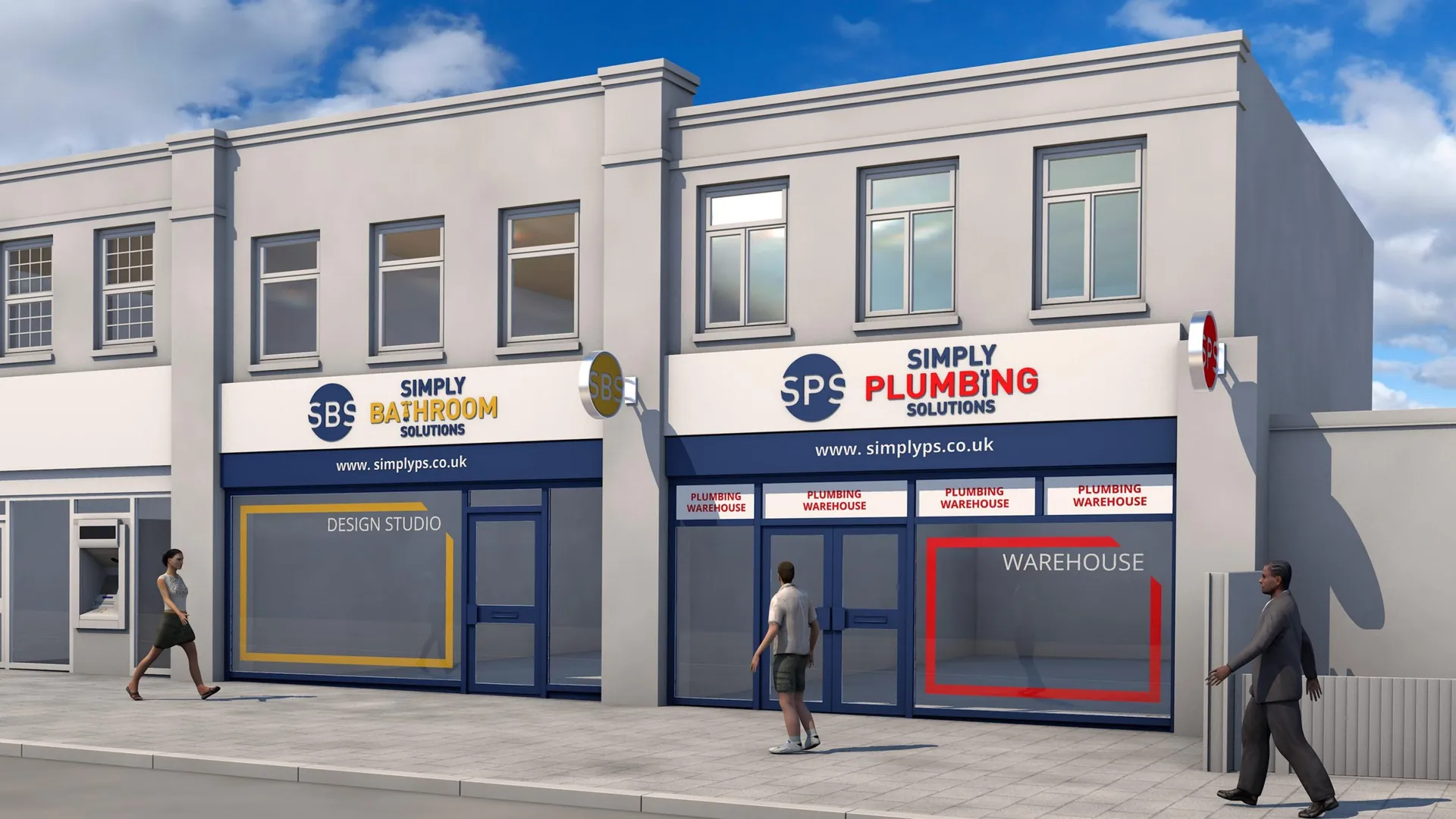 3D visualisation of the refreshed Simply Bathroom Solutions and Simply Plumbing Solutions shopfronts