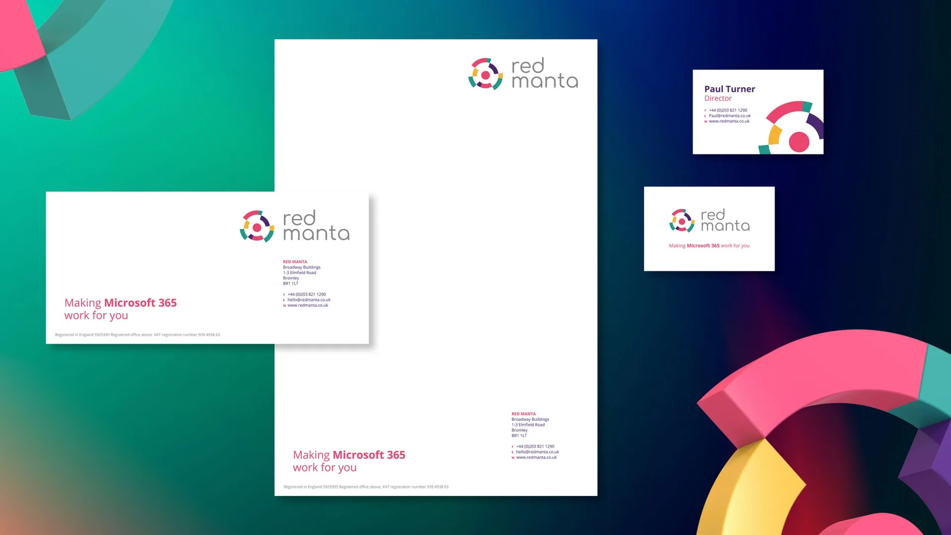 Red Manta letterhead, compliments slip and business cards
