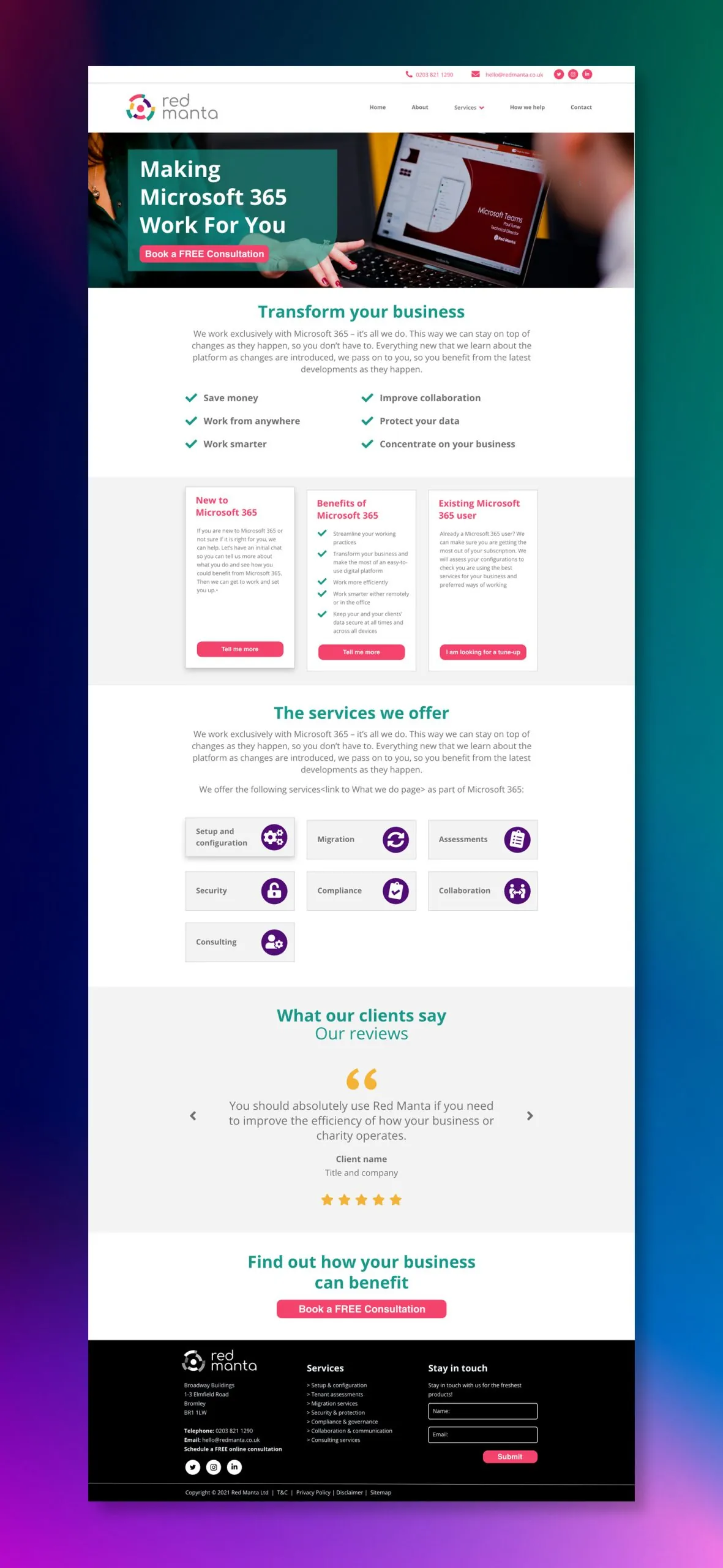 Red Manta website homepage shown as a full page
