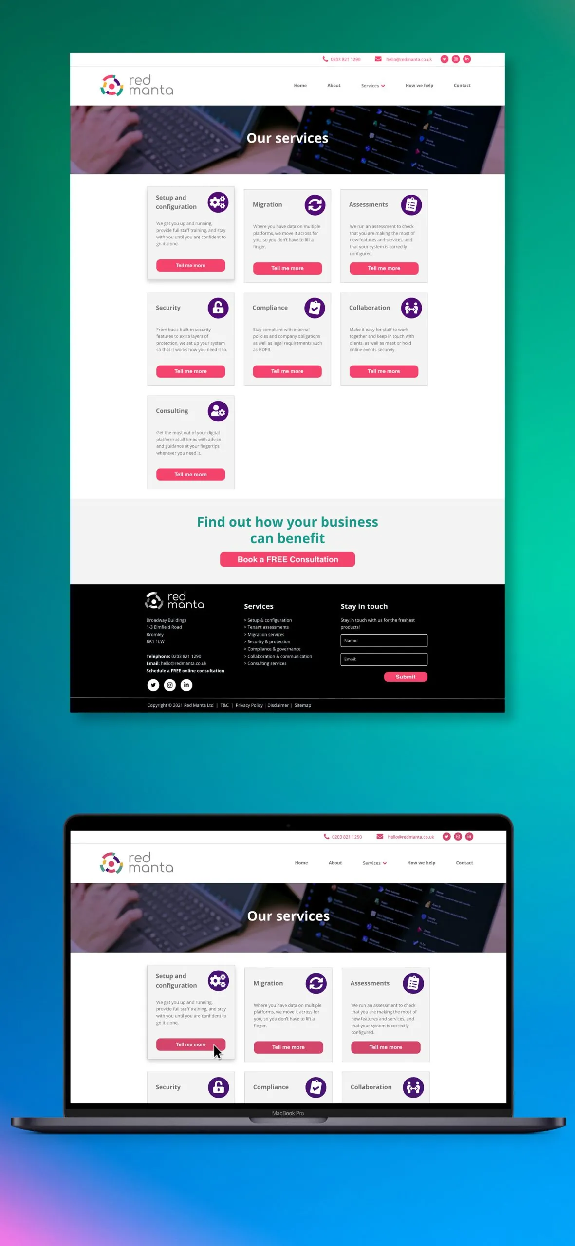 Red Manta services page on a tablet and laptop