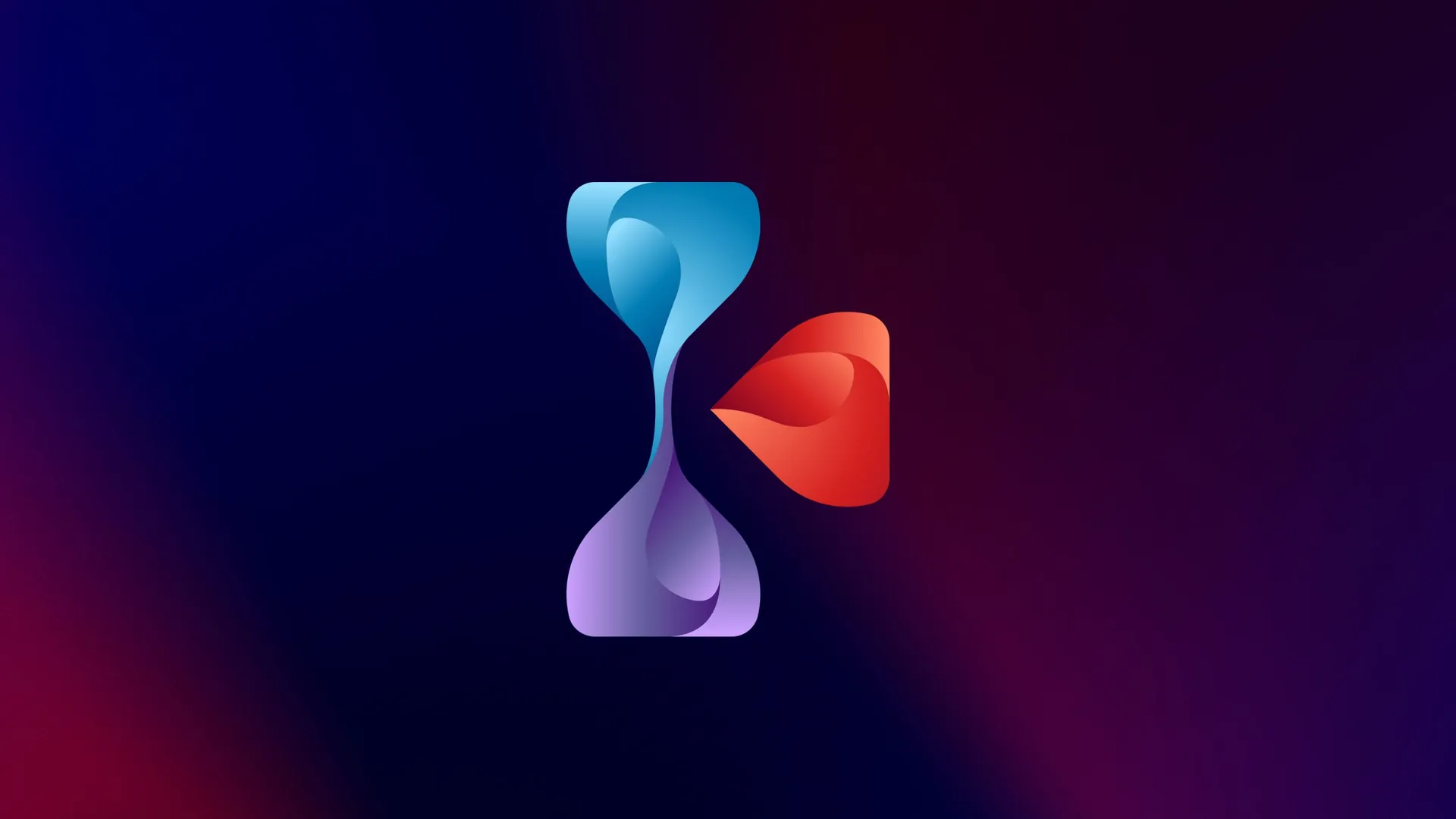 Kairoi logo symbol: a blue and purple hourglass shape beside a red heart-like form